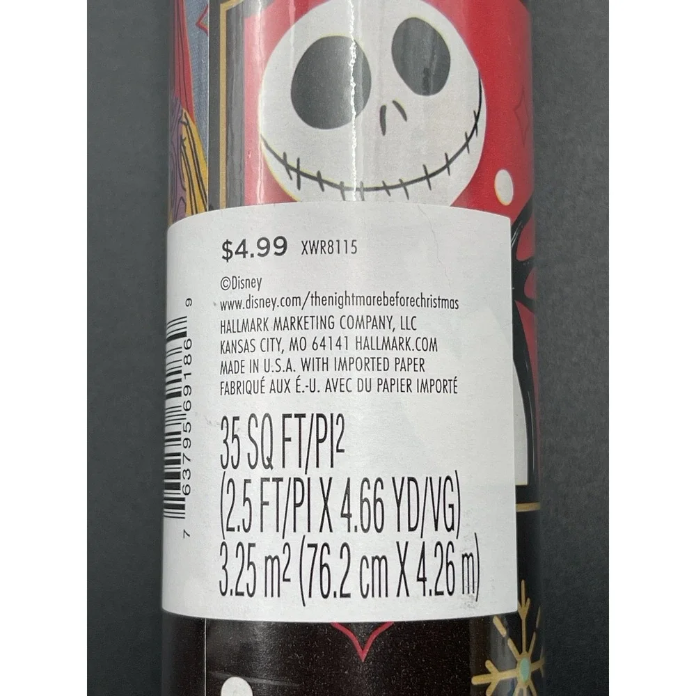Hallmark Disney Nightmare Before Christmas Jack Sally Gift Wrap Paper Roll